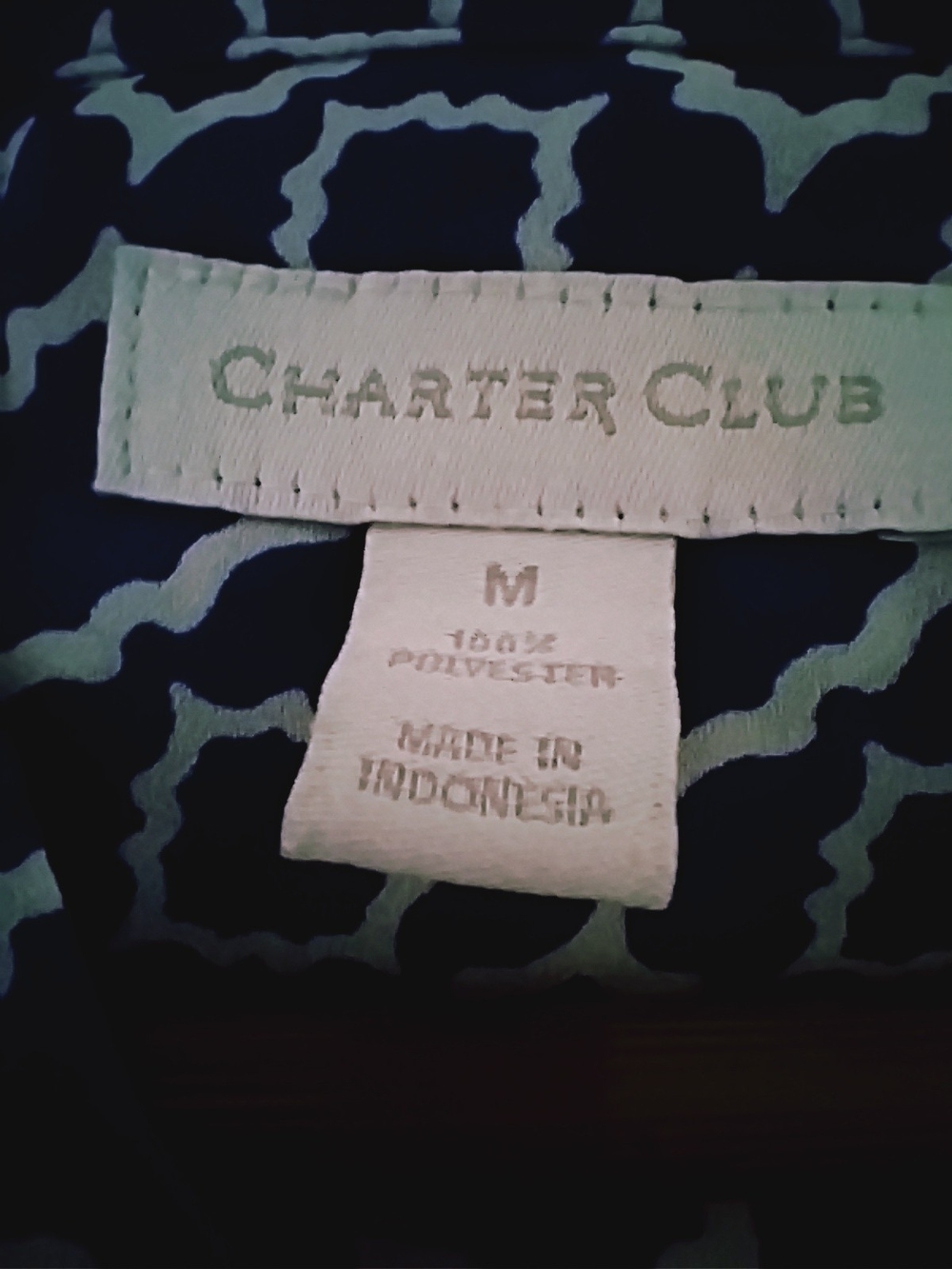 Charter Club Blue Geometric Pintuck Sleeveless Blouse Sz M - Picture 4 of 5